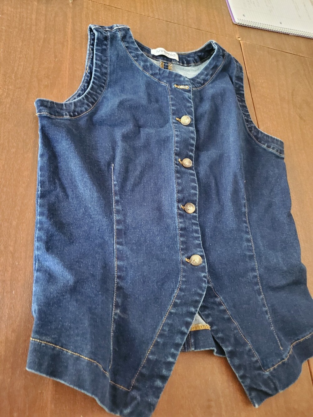 Sleeveless Dark Blue Denim Vest with Button Front